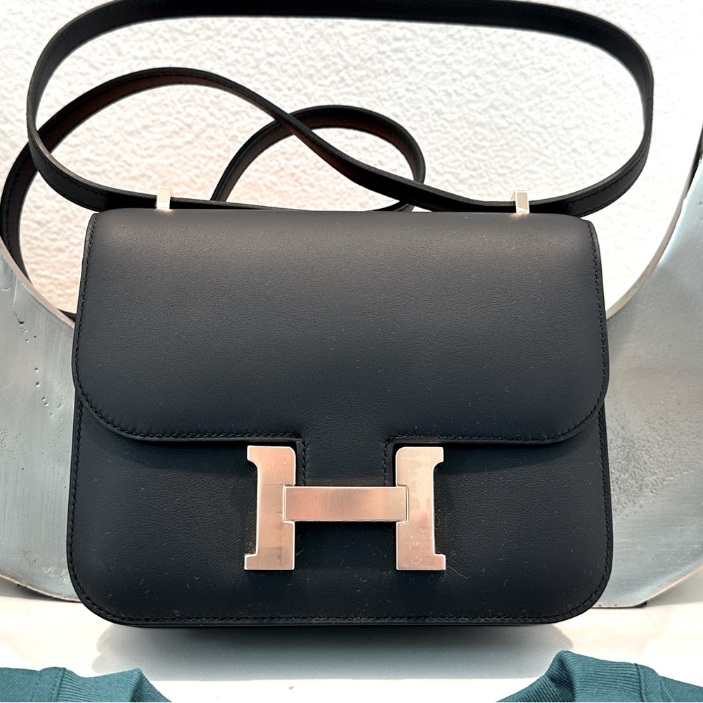 NEW Hermes c18 c19 mini Constance rghw rose swift leather almost black indigo